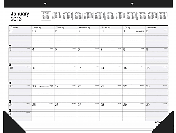 Office Depot® Brand 30% Recycled Large Monthly Desk Pad Calendar, 22" x 17", January-December 2016