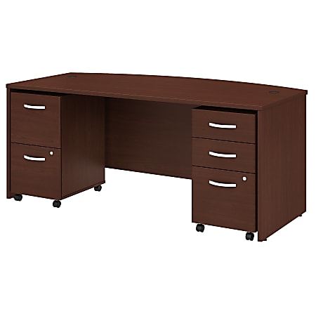 Bush Business Furniture Studio C Bow-Front Desk With Mobile File Cabinets, 72"W x 36"D, Harvest Cherry, Premium Installation