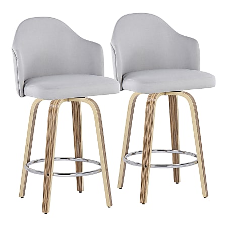LumiSource Ahoy Fabric Counter Stools, Light Gray/Zebra, Set Of 2 Stools
