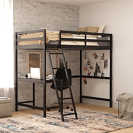 Flash Furniture Riley Loft Bed Frame With Desk, Twin, 42-1/2”L x 78-3/4”W x 42-1/2”D, Espresso