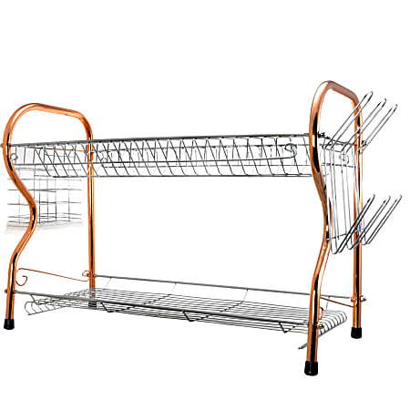 Better Chef 2-Tier Chrome-Plated Dish Rack, 11"H x 15"W x 25"D, Copper