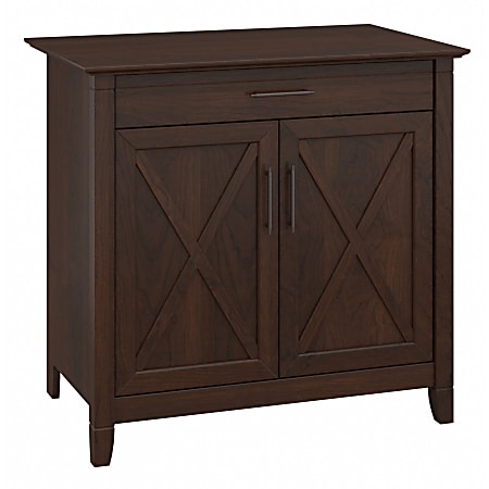 Bush Furniture Key West 30"W Secretary Desk With Keyboard Tray and Storage Cabinet, Bing Cherry, Standard Delivery