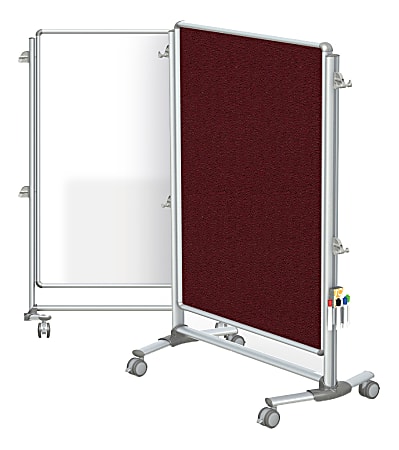 Ghent Nexus Jr. Partition Double-Sided Mobile Magnetic Whiteboard And Bulletin Board, 46 1/4" x 34 1/4", Merlot Fabric/Silver Aluminum Frame