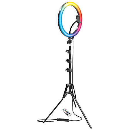 Bower RGB Selfie Ring Light Studio Kit With Wireless Remote Control & Tripod, 15-3/4"H, 13W, Black