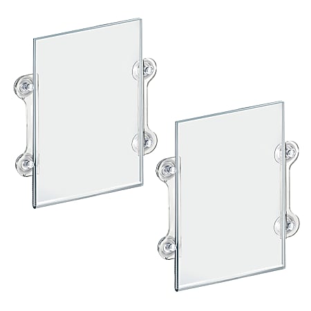 Azar Displays Clear Acrylic Window/Door Sign Holder Frame with Suction Cups, 8.5"W x 14"H, Clear, Pack Of 2