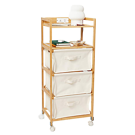Dormify Bamboo Sutton Charging 3-Drawer Cart on Wheels, Brown