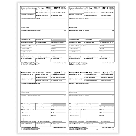 ComplyRight W-2 Tax Forms, Inkjet/Laser, Employer, 4-Up Box Format, 8-1/2" x 11", Pack Of 50 Forms