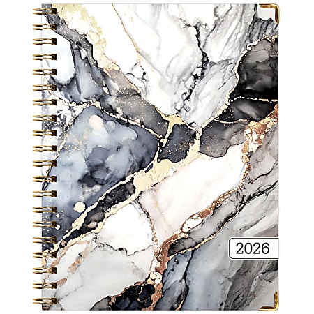2025-2026 Global Excello Brands Hardcover Fashion Weekly/Monthly Planner, 8-1/2” x 11", Black Gold Marble, November 2025 To December 2026