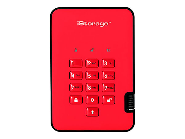 iStorage diskAshur² - Hard drive - encrypted - 1 TB - external (portable) - USB 3.1 Gen 1 - 5400 rpm - buffer: 8 MB - 256-bit AES, FIPS 197 - fiery red - TAA Compliant