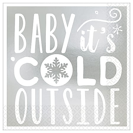 Amscan Christmas Baby It's Cold Outside 2-Ply Beverage Napkins, 5" x 5", 16 Napkins Per Pack, Set Of 4 Packs