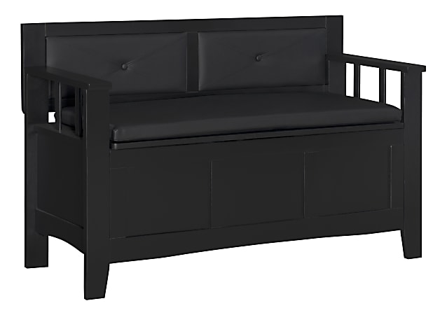 Linon Finn Padded Storage Bench, 28-3/4"H x 44-1/2"W x 17-1/2"D, Black