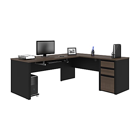 Bestar Connexion 72"W L-Shaped Corner Desk With Pedestal, Antigua/Black