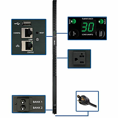 Tripp Lite 2.9kW Single-Phase Monitored PDU with LX Platform Interface, 120V Outlets (24 5-15/20R), L - PDUMNV30LX