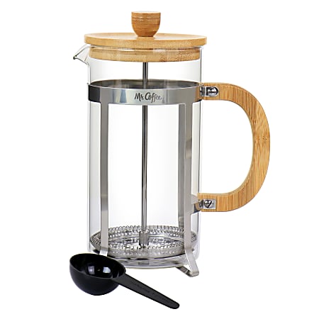 Mr. Coffee Café Bambu 33 Oz Glass French Coffee Press With Bamboo Handles, 8-1/2" x 4", Clear