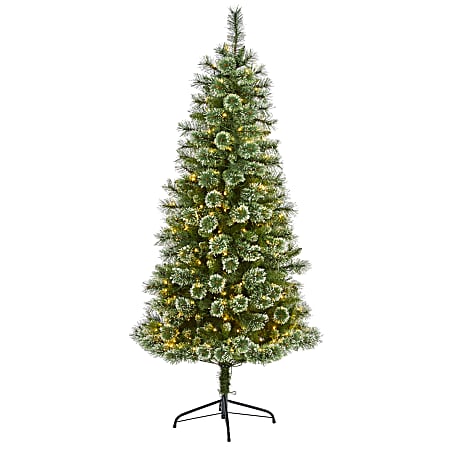Nearly Natural Wisconsin Slim Snow Tip Pine Artificial Christmas Tree, 6'