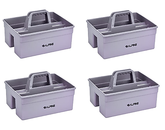 Alpine Plastic Cleaning Caddies, Small 3-Compartment, Gray, Pack Of 4 Caddies