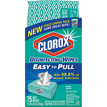 Clorox Disinfecting Wipes, Fresh Scent, 3.3 Oz, White, Pack Of 75 Wipes