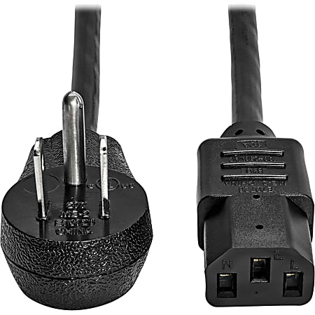 Eaton Tripp Lite Series Computer Power Cord, Right-Angle NEMA 5-15P to C13 - Heavy-Duty, 15A, 125V, 14 AWG, 3 ft. (0.91 m), Black - P00700315D