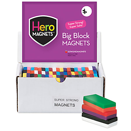 Dowling Magnets Chunky Magnets, Block, 2"H x 1"W x 1/2"D, Assorted Colors, Box Of 40
