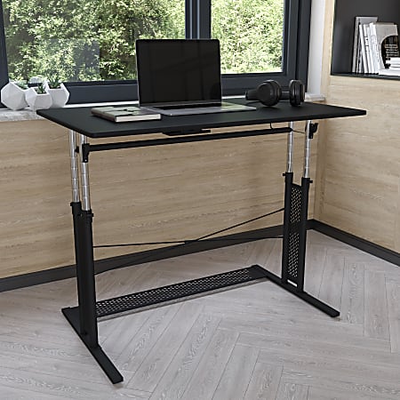 Flash Furniture Height-Adjustable Sit-To-Stand Home Office Desk, 35-3/4"H x 39-1/4"W x 23-3/4"D, Black