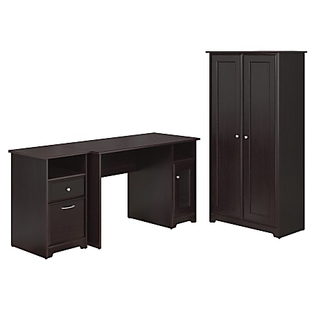 Bush Furniture Cabot Computer Desk With 2-Drawer File Cabinet And Tall Storage Cabinet With Doors, Espresso Oak, Standard Delivery