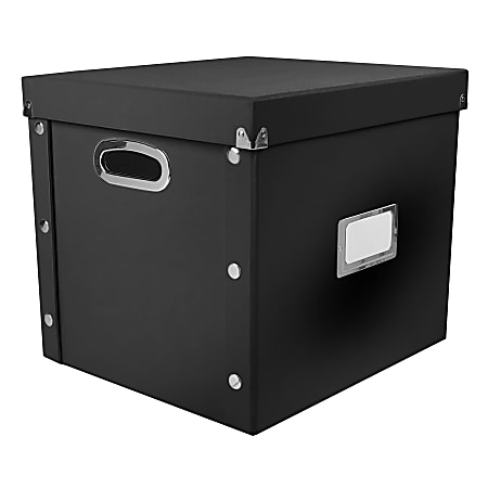 Ideastream Snap-N-Store Cardboard Vinyl Record Storage Box, 14" x 2" x 15", Black