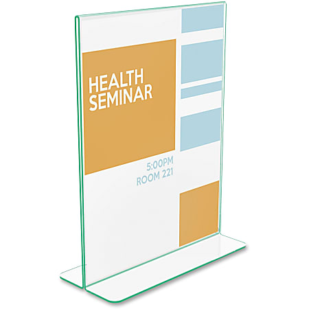 deflecto Superior Image Green Edge Sign Holder, 8.5"W x 11"H, Side-loading, Bottom Loading, Clear