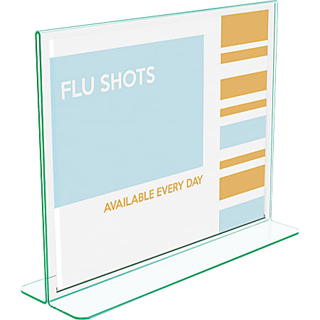 deflecto Superior Image Green Edge Sign Holder, 11"W x 8.5"H, Side-loading, Bottom Loading, Clear