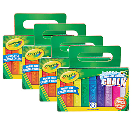 Crayola® Washable Sidewalk Chalk, Assorted Colors, 36 Pieces Per Box, Pack Of 4 Boxes