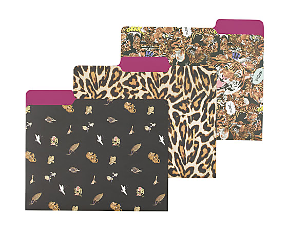 Nicole Miller File Folders, Letter Size, Animal/Leopard/Tiger, Pack Of 6