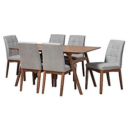 Baxton Studio Tara 7-Piece Dining Set, Light Gray/Walnut Brown