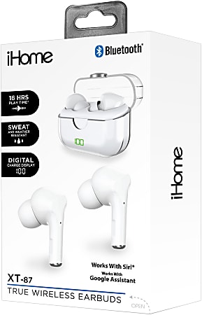 Bytech iHome XT-87 True Wireless Bluetooth In-Ear Earbuds, White, HMAUBE232WT