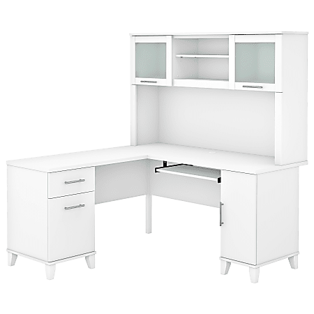 Bush Furniture Somerset 60"W L-Shaped Desk With Hutch, White, Standard Delivery