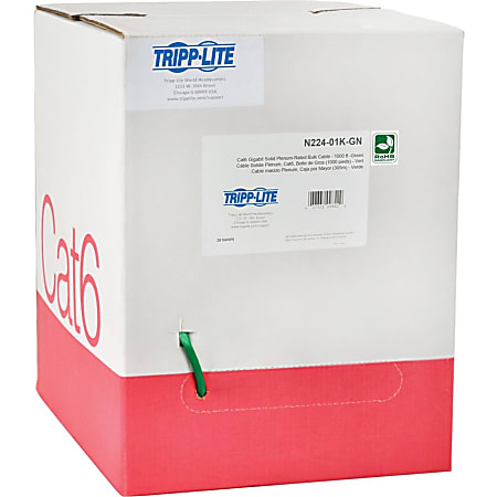 Eaton Tripp Lite Series Cat6 Gigabit Solid Core Plenum-Rated UTP CMP PVC Bulk Ethernet Cable, Green, 1000 ft. (304.8 m) - N22401KGN