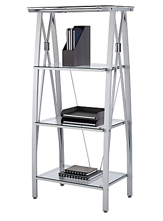 Realspace Vista 4 Shelf Bookcase Silver, Glass And Stainless Steel Bookcase