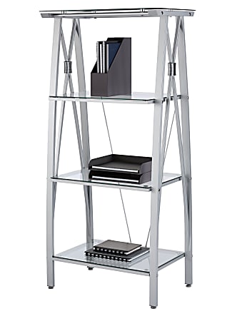 Realspace Vista 60 H 4 Shelf GlassMetal Bookcase ClearSilver