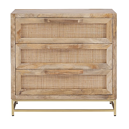Powell Braden 29-1/2"H Rattan Cabinet With 3 Drawers, Natural/Gold