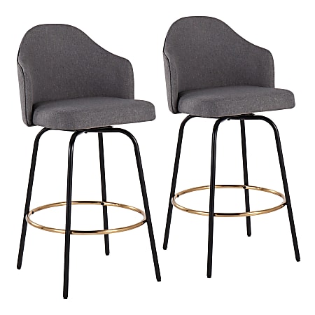LumiSource Ahoy Fixed-Height Counter Stools, Gray/Black/Gold, Set Of 2 Stools