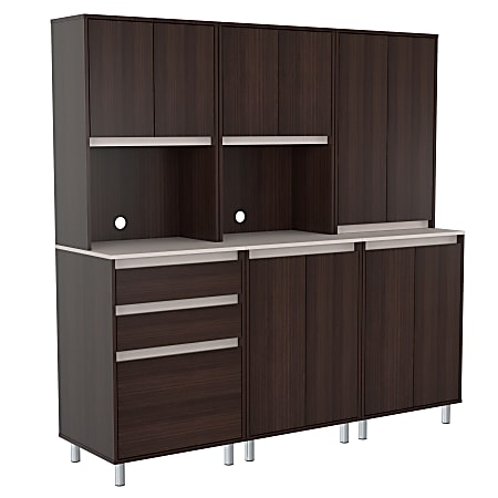 Inval® Ambrossia™ 3-Piece Melamine Breakroom Storage System, 70-7/8"H x 23-5/8"W x 19-5/8"D, Espresso/Ambar Gray