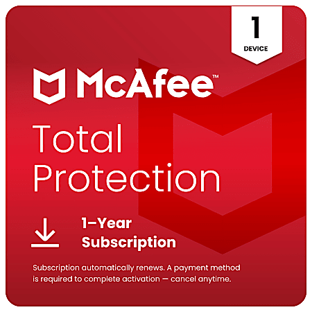 McAfee Total Protection (Windows, macOS, Android, iOS, ChromeOS) 2026, 1 Device, 1-Year Subscription with Auto-Renewal, Digital Download