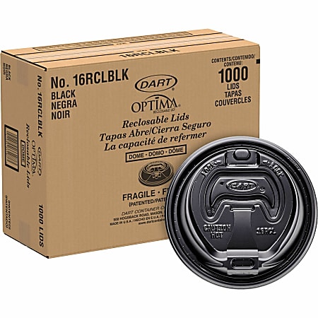 Dart Black Plastic Reclosable Lids, For 12-16 Oz. Cups, Black, Box Of 1,000