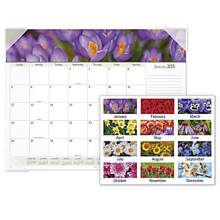 2025 AT-A-GLANCE® Panoramic Floral Monthly Desk Pad, 21-3/4" x 17", Scenic, January 2025 To December 2025, 89805