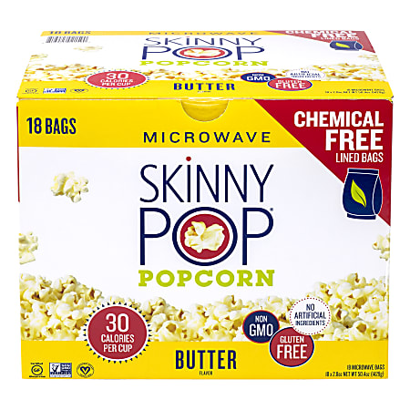 Skinny Pop Microwave Popcorn, Butter Flavor, Pack Of 18 Bags