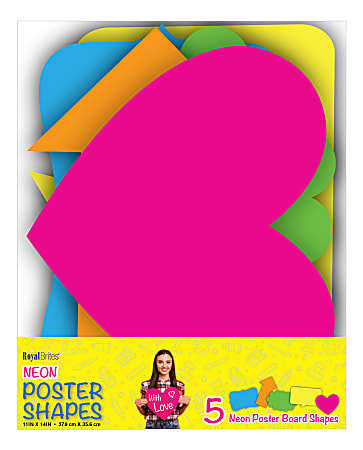 Royal Brites Poster Board Shapes, 11" x 14", Assorted Neon, Pack Of 5 Shapes