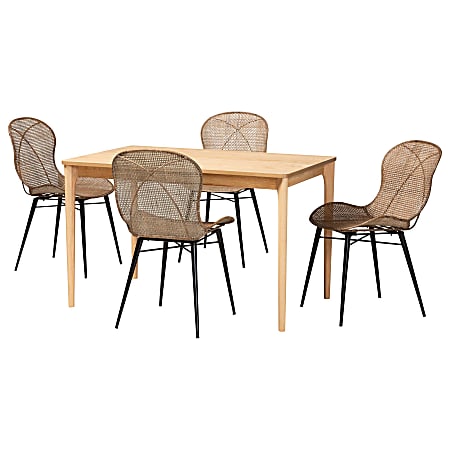 Baxton Studio Sabelle Modern Bohemian 5-Piece Dining Set, 29-1/2”H x 47-1/4”W x 29-15/16”D, Graywash/Natural Brown/Black