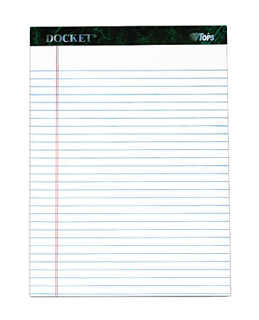 TOPS™ Docket™ Writing Pad, 8 1/2" x 11 3/4", Legal Ruled, 50 Sheets, White