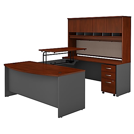 Bush Business Furniture Components 72 W 3 Position Sit To Stand Bow Front U  Shaped Desk With Hutch And Mobile File Cabinet Hansen Cherrygraphite Gray  Premium Installation - Office Depot