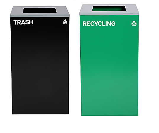 Alpine Industries Stainless-Steel Open Top Recycling And Trash Can Set, 29 Gallons Black/Green, Set Of 2 Trash Cans - ALP4450-BLK-KIT8