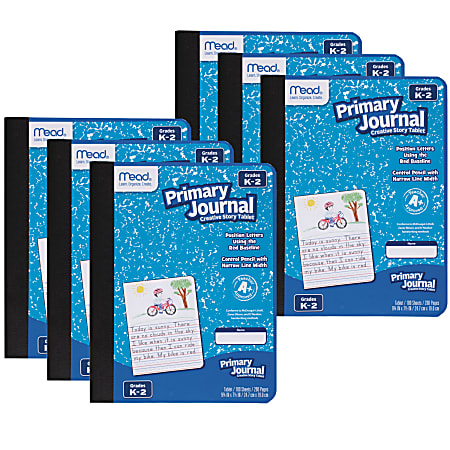 Mead® Primary Journals, 7-1/2 x 9-1/2, Half Page Ruled, 100 Sheets, Blue,  Pack Of 6 Journals