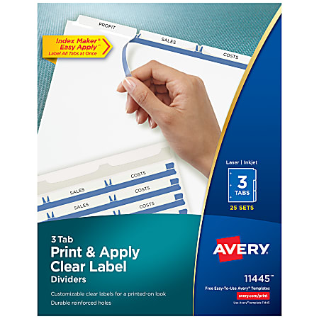 Avery® Customizable Index Maker® Dividers For 3 Ring Binder, Easy Print & Apply Clear Label Strip, 3 Tab, White, Box Of 25 Sets